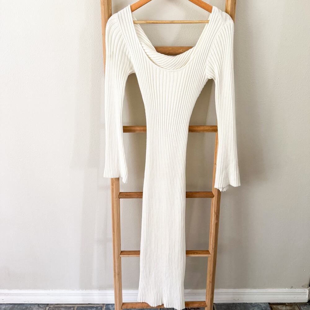 NWOT 12th Tribe Gwyneth Ribbed Open Back Sweater Midi Dress White Cream Small - Picture 3 of 9
